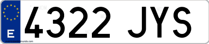 Ejemplo de matrícula de coche ordinaria 4322 JYS