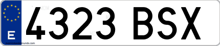 Ejemplo de matrícula de coche ordinaria 4323 BSX