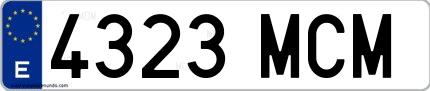 Ejemplo de matrícula española 4323 MCM