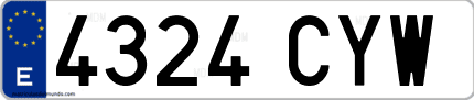 Ejemplo de matrícula de coche ordinaria 4324 CYW