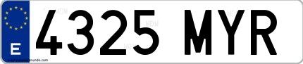 Ejemplo de matrícula española 4325 MYR