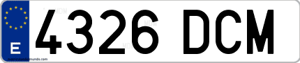 Ejemplo de matrícula de coche ordinaria 4326 DCM
