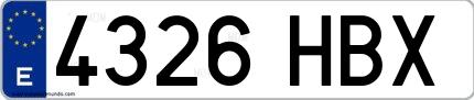 Ejemplo de matrícula española 4326 HBX