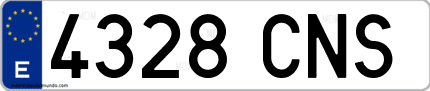 Ejemplo de matrícula de coche ordinaria 4328 CNS