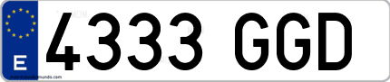 Ejemplo de matrícula de coche ordinaria 4333 GGD