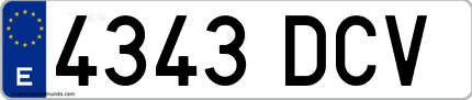 Ejemplo de matrícula de coche ordinaria 4343 DCV