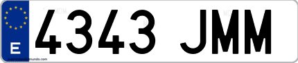Ejemplo de matrícula de coche ordinaria 4343 JMM