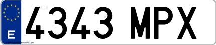 Ejemplo de matrícula española 4343 MPX