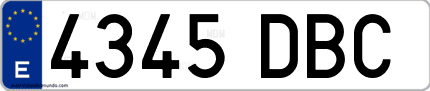 Ejemplo de matrícula de coche ordinaria 4345 DBC
