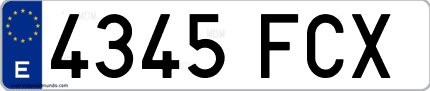 Ejemplo de matrícula de coche ordinaria 4345 FCX