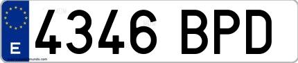 Ejemplo de matrícula española 4346 BPD