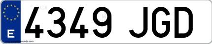 Ejemplo de matrícula española 4349 JGD