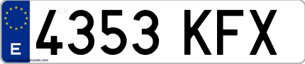 Ejemplo de matrícula de coche ordinaria 4353 KFX