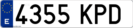 Ejemplo de matrícula de coche ordinaria 4355 KPD