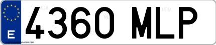 Ejemplo de matrícula española 4360 MLP