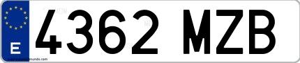 Ejemplo de matrícula española 4362 MZB