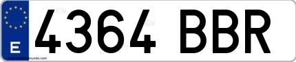 Ejemplo de matrícula española 4364 BBR