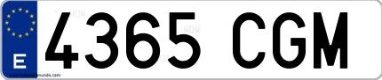 Ejemplo de matrícula española 4365 CGM