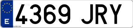 Ejemplo de matrícula de coche ordinaria 4369 JRY