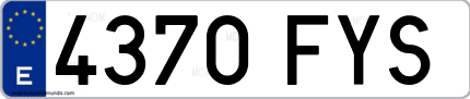 Ejemplo de matrícula de coche ordinaria 4370 FYS
