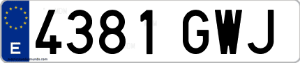Ejemplo de matrícula de coche ordinaria 4381 GWJ