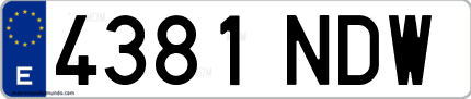 Ejemplo de matrícula de coche ordinaria 4381 NDW