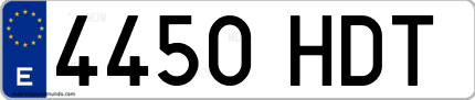 Ejemplo de matrícula de coche ordinaria 4450 HDT
