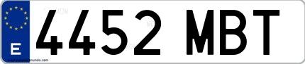 Ejemplo de matrícula española 4452 MBT