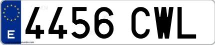 Ejemplo de matrícula española 4456 CWL