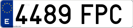 Ejemplo de matrícula de coche ordinaria 4489 FPC