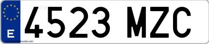 Ejemplo de matrícula española 4523 MZC