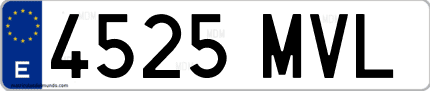 Ejemplo de matrícula de coche ordinaria 4525 MVL