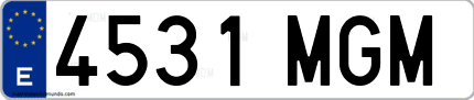 Ejemplo de matrícula de coche ordinaria 4531 MGM