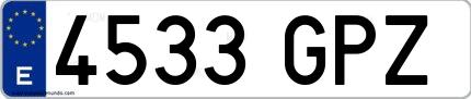 Ejemplo de matrícula española 4533 GPZ