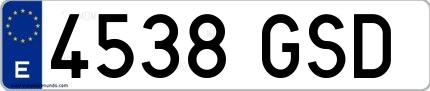 Ejemplo de matrícula española 4538 GSD