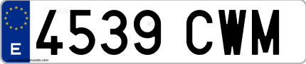 Ejemplo de matrícula de coche ordinaria 4539 CWM