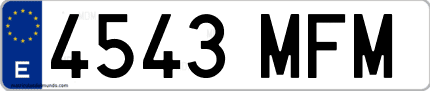 Ejemplo de matrícula de coche ordinaria 4543 MFM