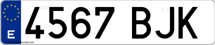Ejemplo de matrícula de coche ordinaria 4567 BJK