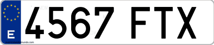 Ejemplo de matrícula de coche ordinaria 4567 FTX