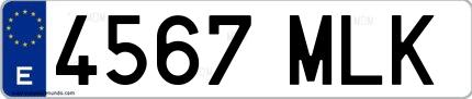 Ejemplo de matrícula española 4567 MLK