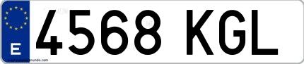 Ejemplo de matrícula española 4568 KGL