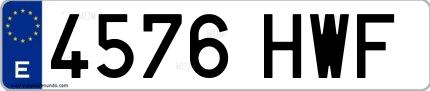 Ejemplo de matrícula española 4576 HWF