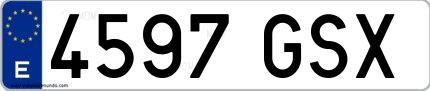 Ejemplo de matrícula española 4597 GSX