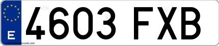 Ejemplo de matrícula española 4603 FXB