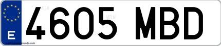 Ejemplo de matrícula española 4605 MBD