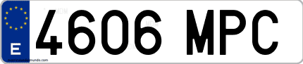 Ejemplo de matrícula de coche ordinaria 4606 MPC