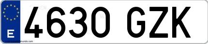 Ejemplo de matrícula española 4630 GZK
