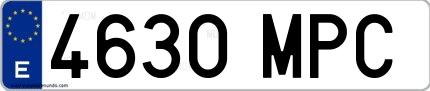 Ejemplo de matrícula española 4630 MPC