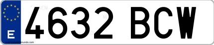 Ejemplo de matrícula española 4632 BCW