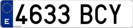 Ejemplo de matrícula de coche ordinaria 4633 BCY